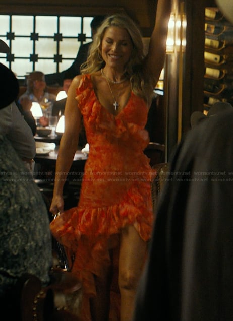 Angela's orange floral ruffle maxi dress on Landman