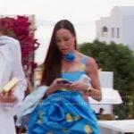 Angie’s blue lemon embroidered mini dress on The Real Housewives of Salt Lake City