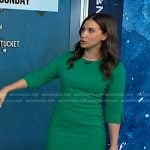 Angie Lassman’s green 3/4 sleeve sheath dress on NBC News Daily