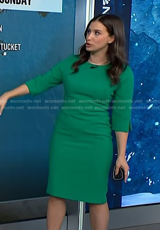 Angie Lassman’s green 3/4 sleeve sheath dress on NBC News Daily