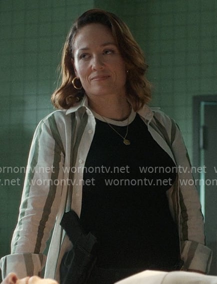 Angie's white shirt with green stripes on Will Trent