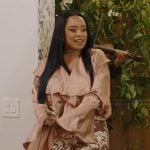 Angel’s pink satin ruffle top and pants on The Real Housewives of Potomac