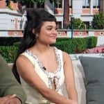 Anissa Borrego's yellow embellished bow dress on Access Hollywood