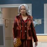 Anita’s striped velvet suit on Beyond the Gates