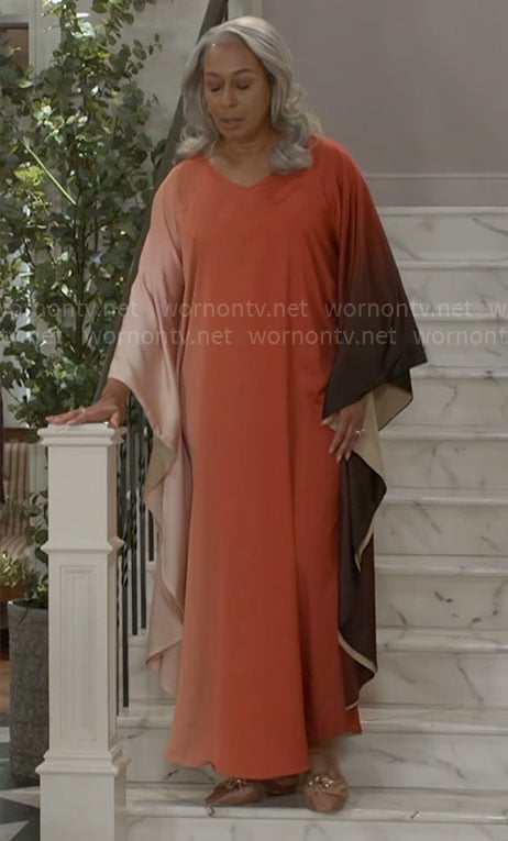Anita’s orange ombre kaftan on Beyond the Gates