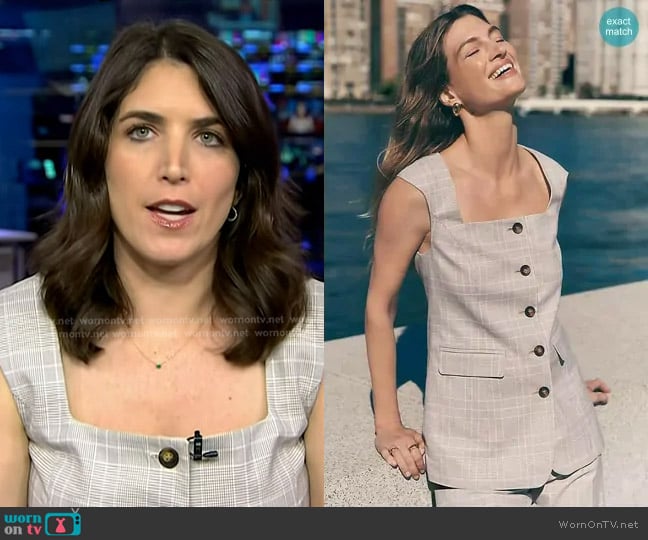 Ann Taylor Plaid Square Neck Vest in Cashew Beige worn by Liz Kreutz on Today