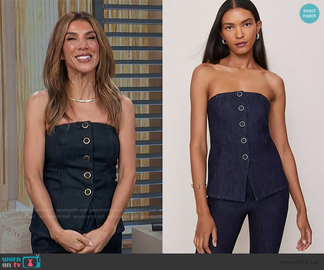 Ann Taylor Strapless Denim Vest worn by Adrianna Costa on Access Hollywood