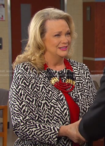Anna’s black and white print jacket on Days of our Lives