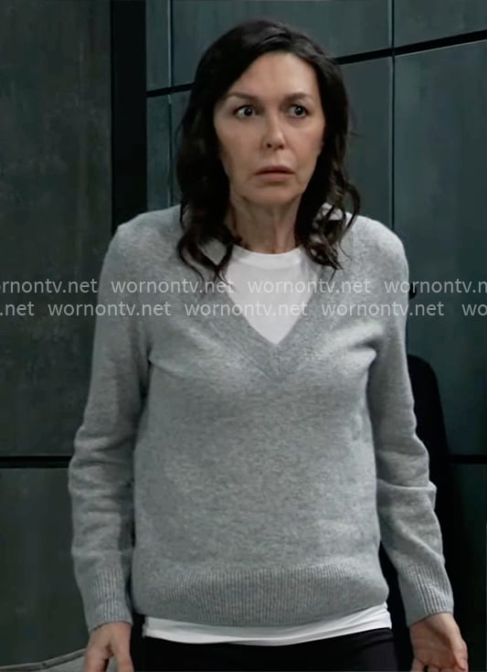 Anna’s grey v-neck sweater on General Hospital