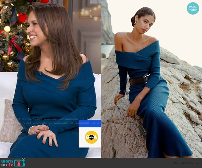 Anthropologie Off-Shoulder Slim Sweater Dress worn by Lacey Chabert on Good Morning America