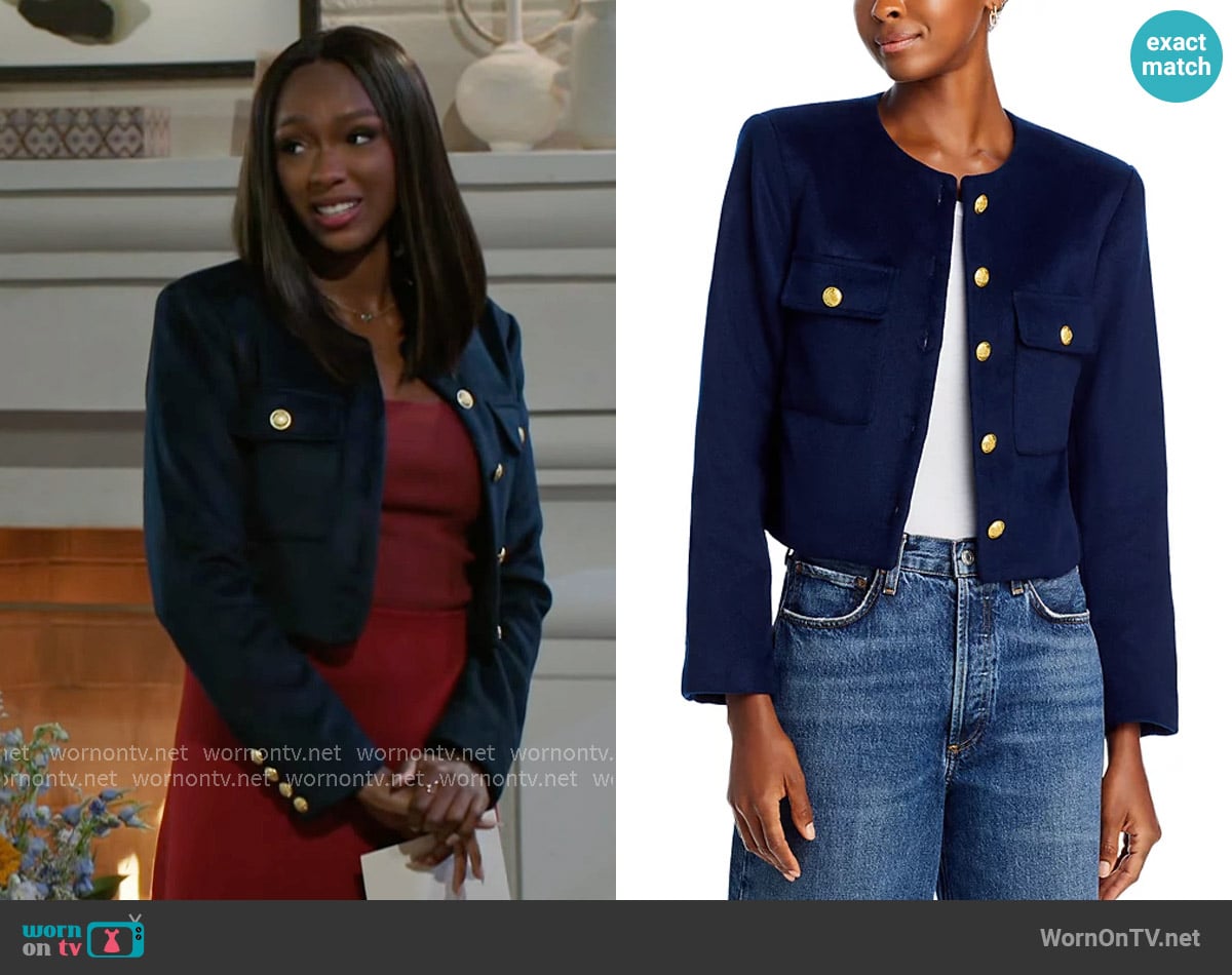 Aqua Boxy Jacket worn by Laura Peterson (Destiny Love) on Beyond the Gates