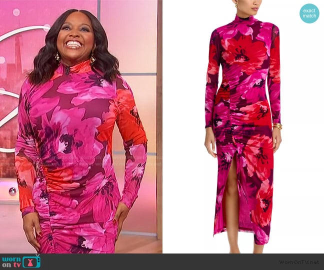 Sherri’s floral print ruched dress on Sherri