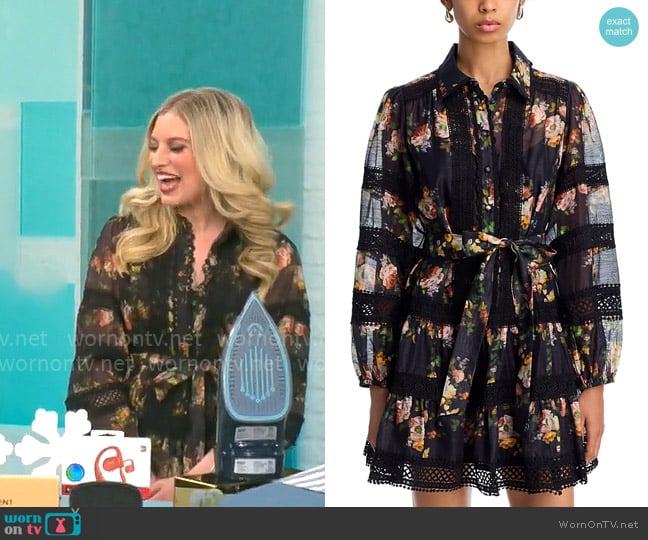 Aqua Rose Lace Inset Long Sleeve Mini Dress worn by Ashley Bellman on CBS Mornings