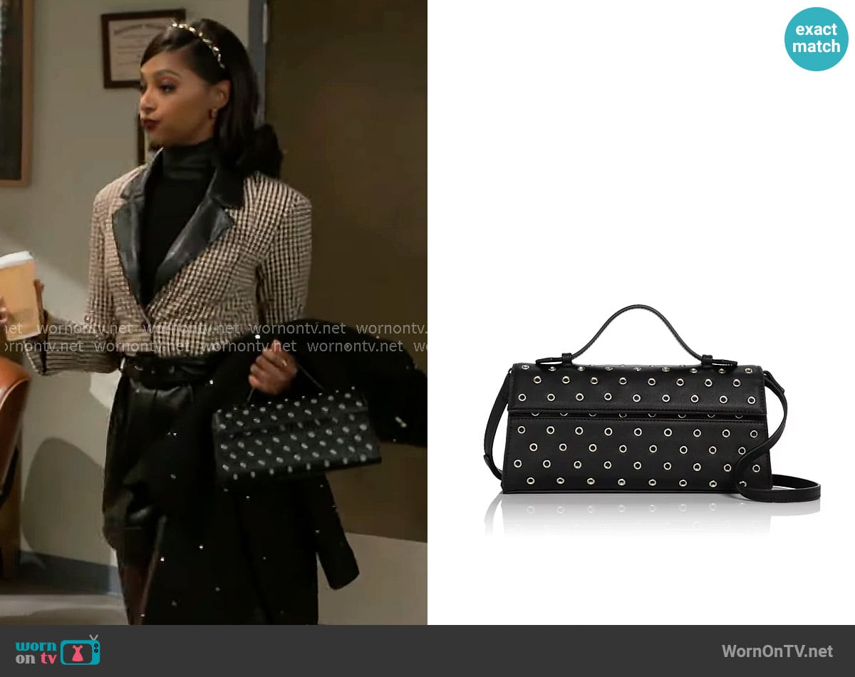 Aqua Studded East West Top Handle Bag worn by Kat Richardson (Colby Muhammad) on Beyond the Gates