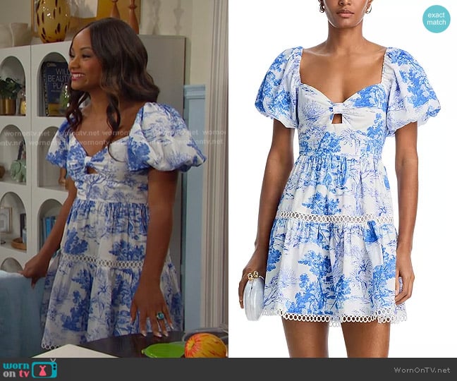 Chanel’s blue printed puff sleeve dress on Days of our Lives