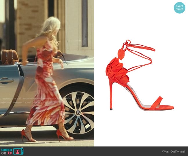 Aquazzura Hibiscus 105 Suede Sandals worn by Angela Norris (Ali Larter) on Landman