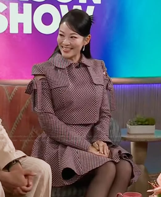 Arden Cho’s gingham check top and skirt on The Kelly Clarkson Show
