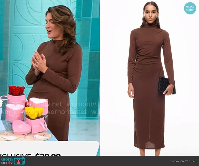 Area Stars Strom Ruched Dress worn by Adriane Kiss on CBS Mornings