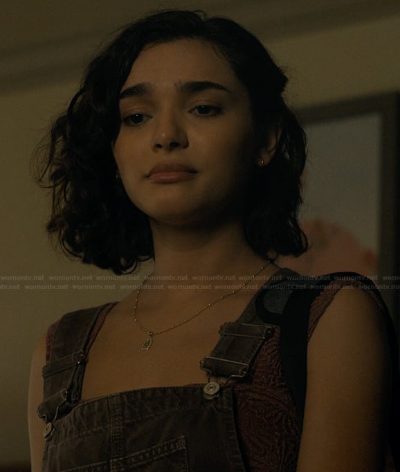 Ariana's knit cami and overalls on Landman