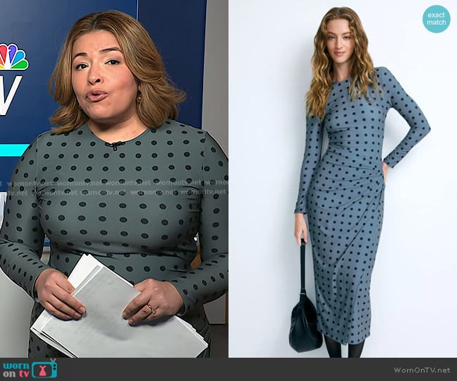 Arias New York Polka Dot Draped Pencil Dress worn by Gilma Avalos on NBC News Daily