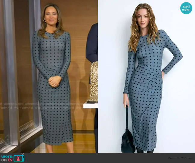 Arias New York Polka Dot Draped Pencil Dress worn by Rhiannon Ally on Good Morning America
