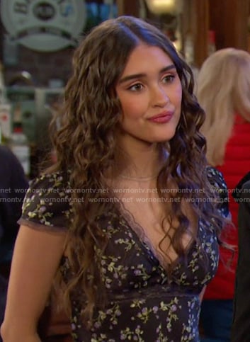 Ari's black floral lace trim dress on Days of our Lives