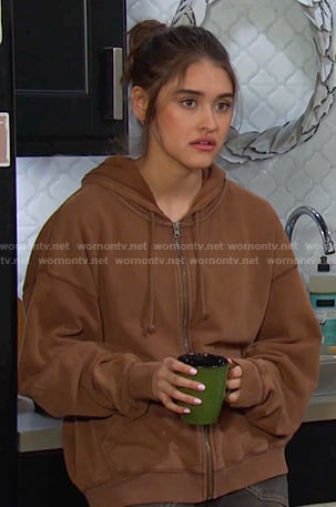 Ari’s brown zip up hoodie on Days of our Lives