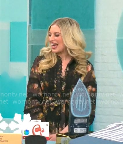 Ashley Bellman’s black floral dress on CBS Mornings