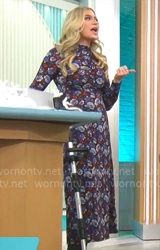 Ashley Bellman's rose print midi dress with long sleeves on CBS Mornings