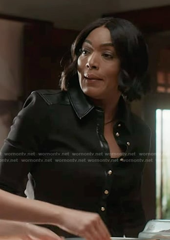 Athena's black leather panel shirt on 9-1-1