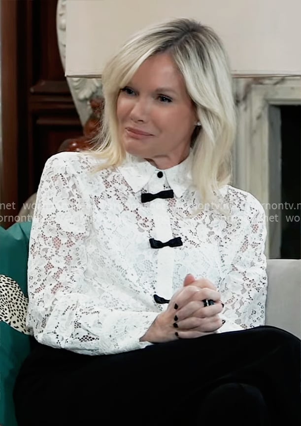 Ava’s white lace shirt with bows on General Hospital