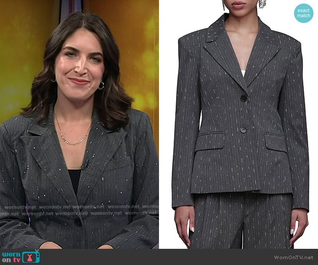 Avec Les Filles Rhinestone Detail Pinstripe Blazer worn by Liz Kreutz on Today