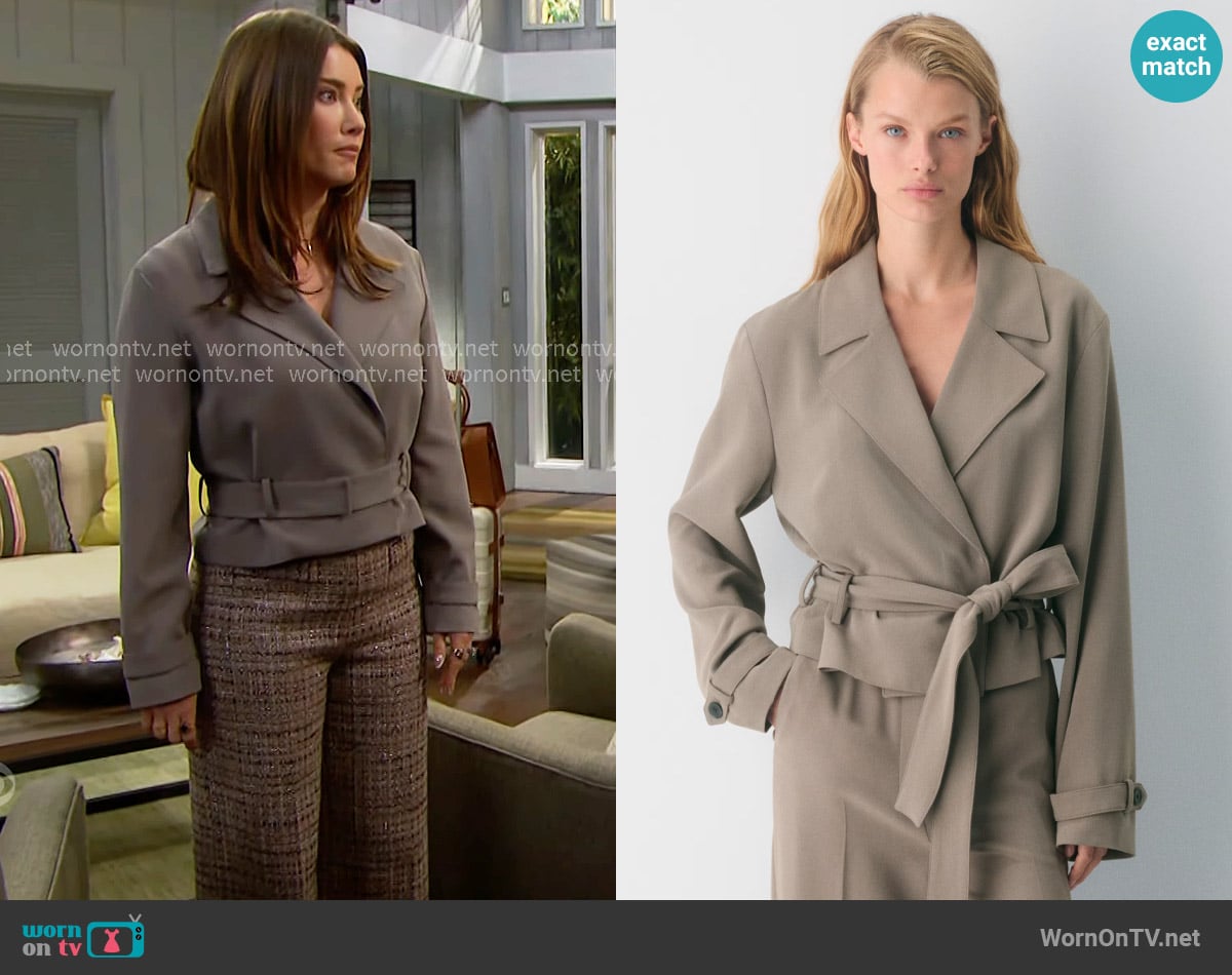 Babaton at Aritzia Postage Trench Coat worn by Steffy Forrester (Jacqueline MacInnes Wood) on The Bold and the Beautiful