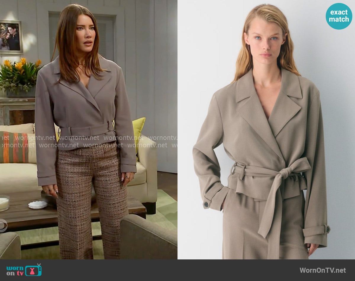 Babaton at Aritzia Postage Trench Coat worn by Steffy Forrester (Jacqueline MacInnes Wood) on The Bold and the Beautiful