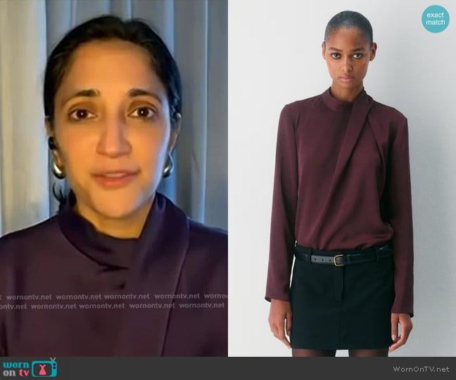 Babaton Nolita Satin Blouse in cardamon worn by Dr. Kavita Patel on Today