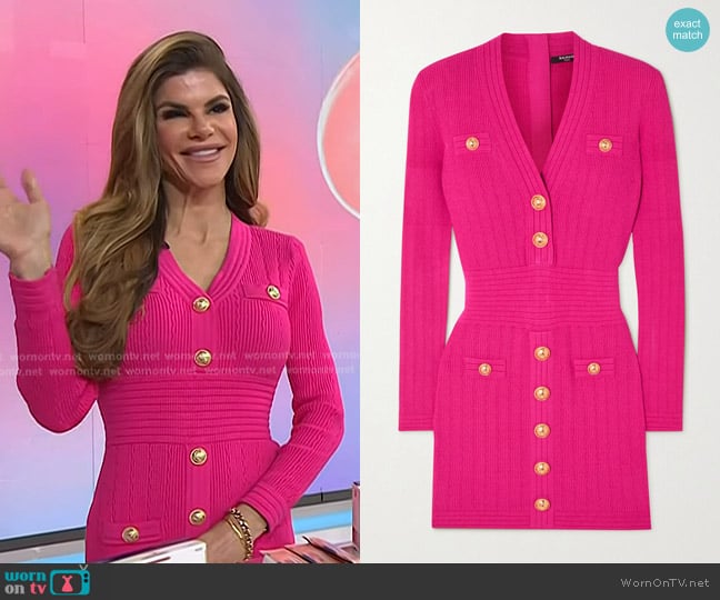 Balmain Button-embellished Ribbed Knit Mini Dress in Bright pink worn by Dr. Dendy Engelman on Today