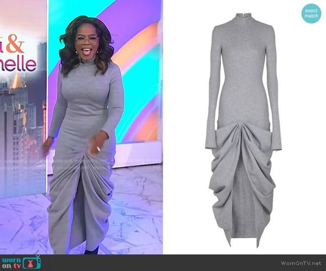 Balmain High-neck Draped Dress in Grey worn by Oprah Winfrey on Today