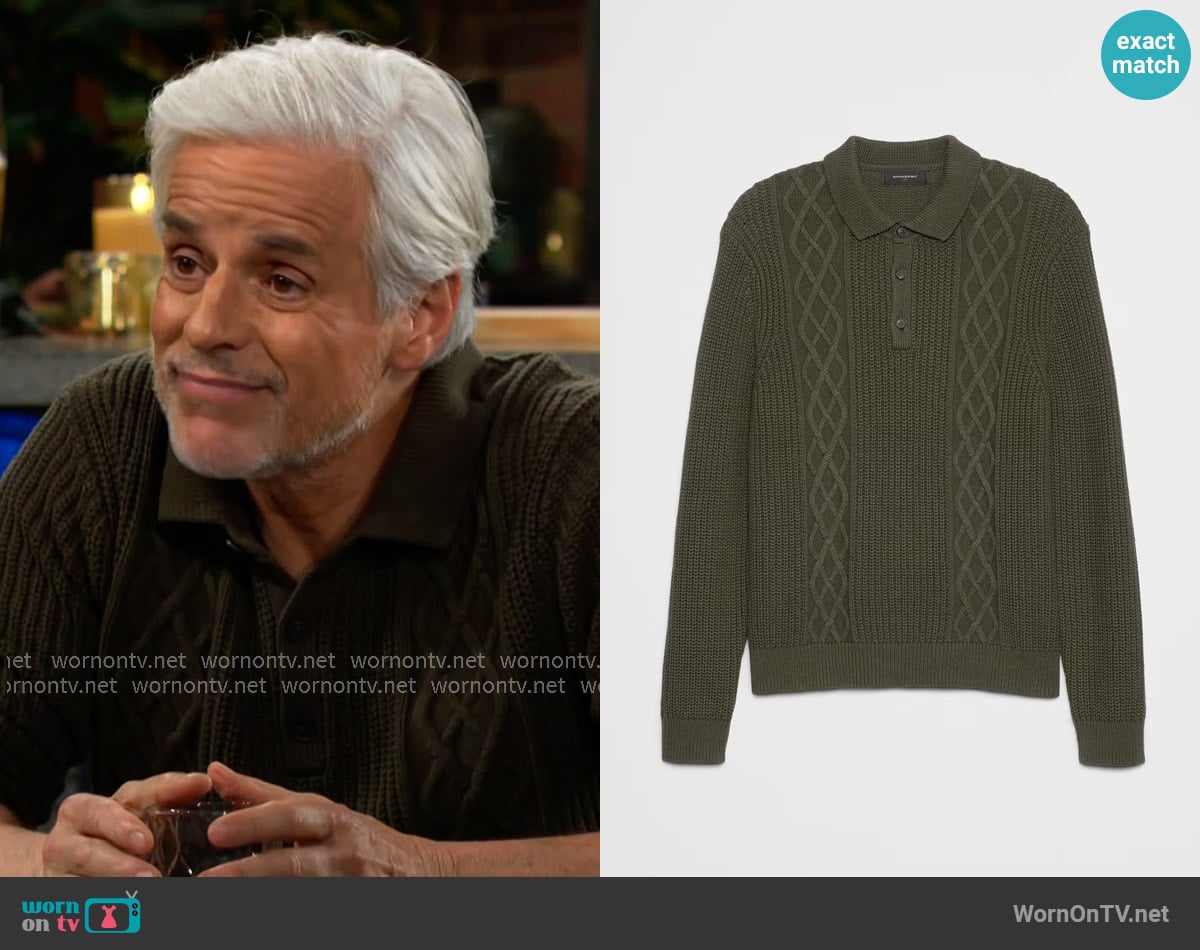 Banana Republic Cable Sweater Polo worn by Michael Baldwin (Christian LeBlanc) on The Young and the Restless
