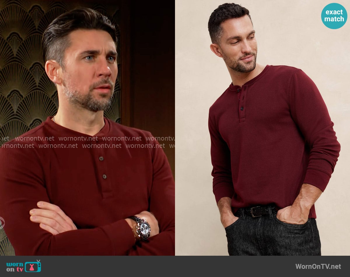 Banana Republic Waffle Knit Thermal Henley worn by Cane Ashby (Billy Flynn) on The Young and the Restless