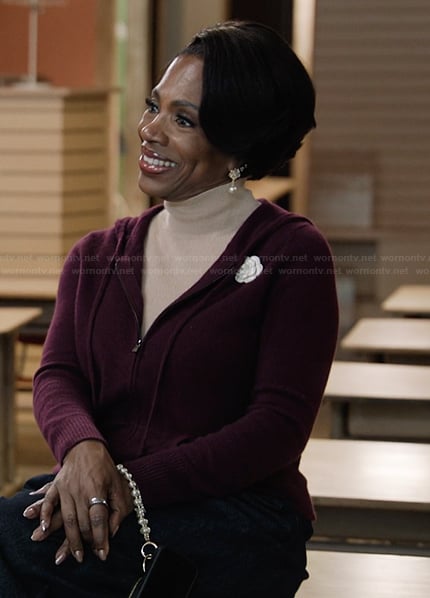 Barbara's burgundy zip hoodie on Abbott Elementary