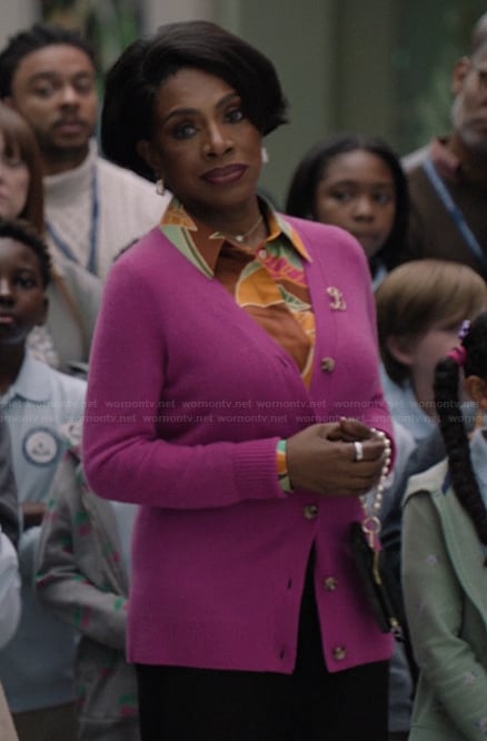 Barbara's pink cardigan on Abbott Elementary