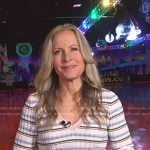 Becky Worley’s striped v-neck sweater on Good Morning America