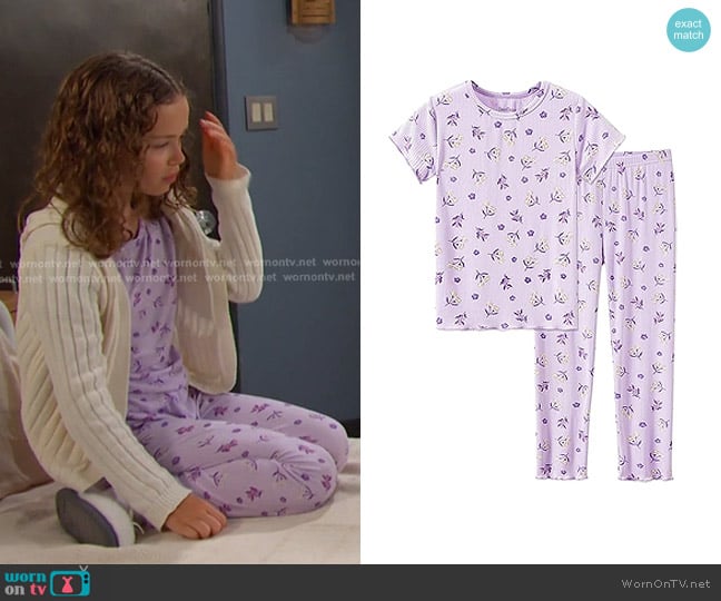 Rachel’s purple floral print pajamas on Days of our Lives