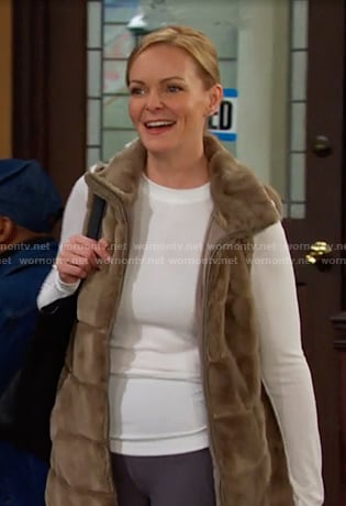Belle's brown fur zip vest on Days of our Lives