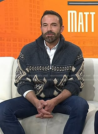 Ben Affleck’s grey embroidered knit zip cardigan on Today