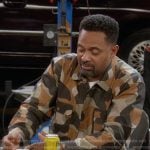 Bennie’s camo print shirt on The Upshaws