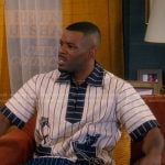 Bernard's white white print striped shirt on The Upshaws