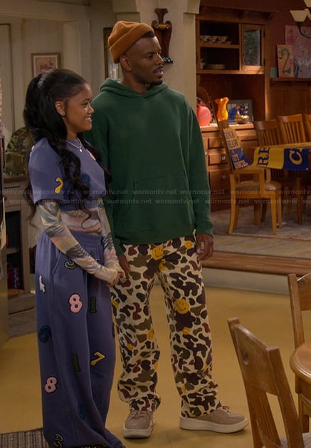 Bernard’s smiley face camo pants on The Upshaws