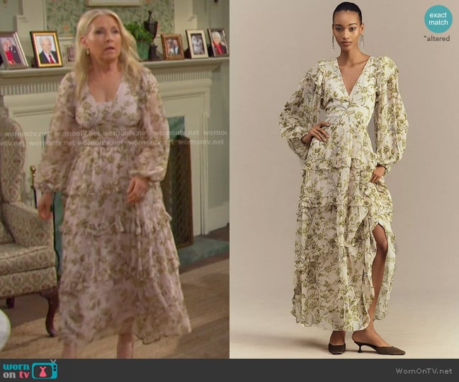 BHLDN Liana Printed V-Neck Long-Sleeve Maxi Dress worn by Jennifer Horton (Melissa Reeves) on Days of our Lives