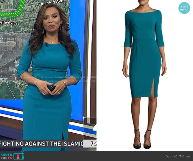 Black Halo Marissa Sheath Dress in Jade worn by Adelle Caballero on Today